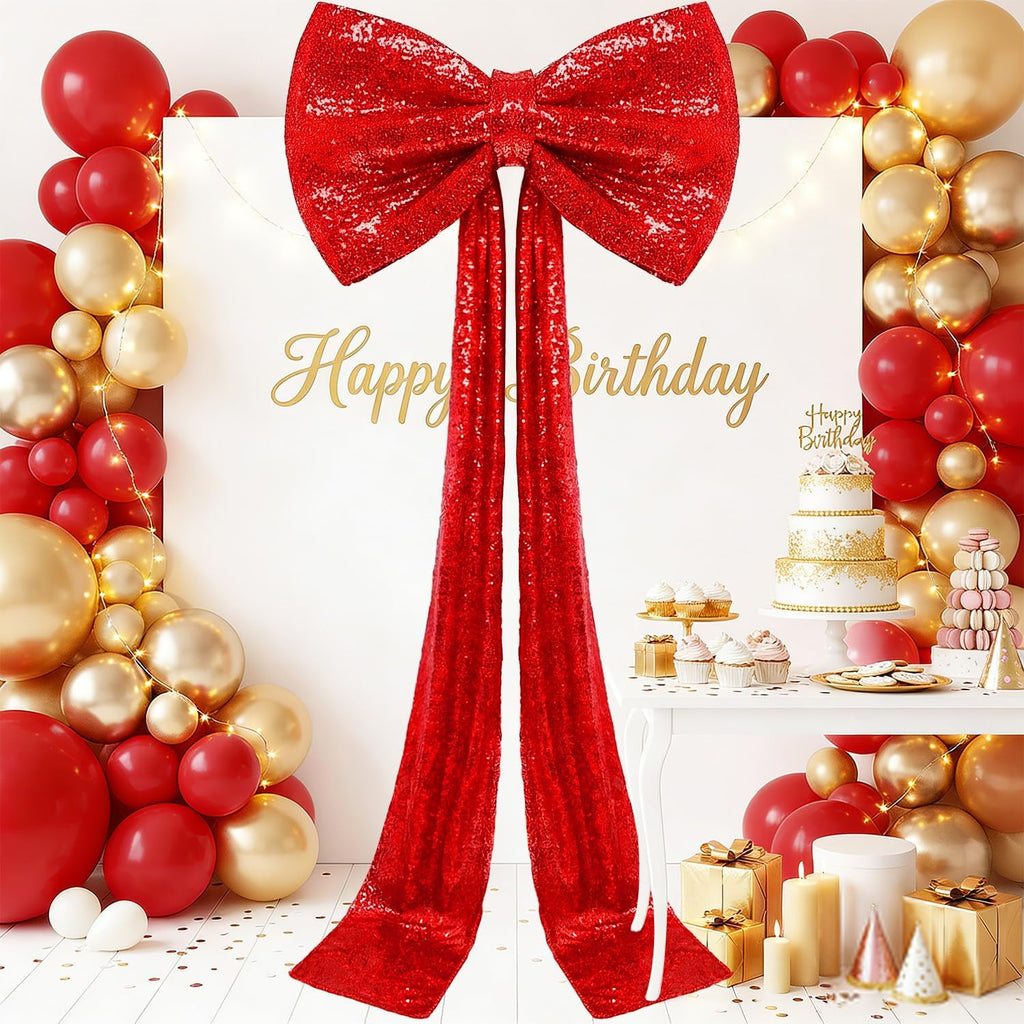 Skiennix Giant Red Sequin Bow - Oversized 75 x 23 Inch Decoration for Weddings & Parties