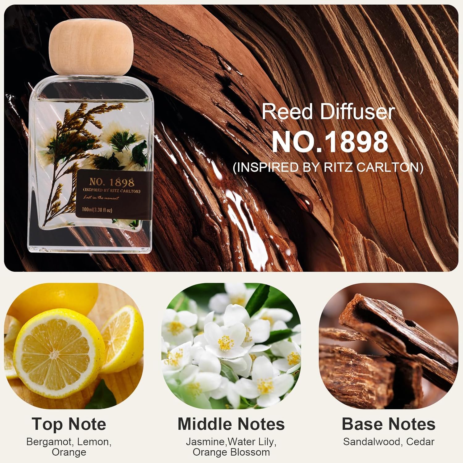 Ritz Carlton Luxury Reed Diffuser - No.1898 Hotel Collection | 100ml Long-Lasting Room Freshener Gift Set