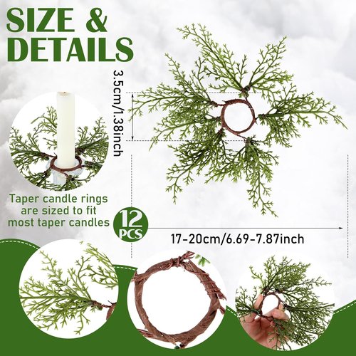 Canlierr Christmas Pine Taper Candle Rings - 12 Pack Mini Holders for Holiday Decor | 1.38 Inch