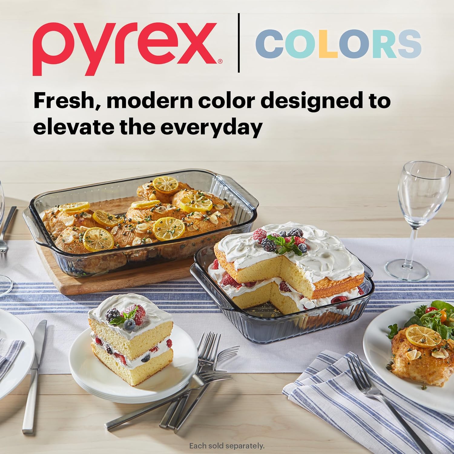 Pyrex Colors Tinted Glass Baking Dish - 8x8 Oblong Bakeware with BPA-Free Lid | Safe for Dishwasher, Freezer, Microwave & Oven