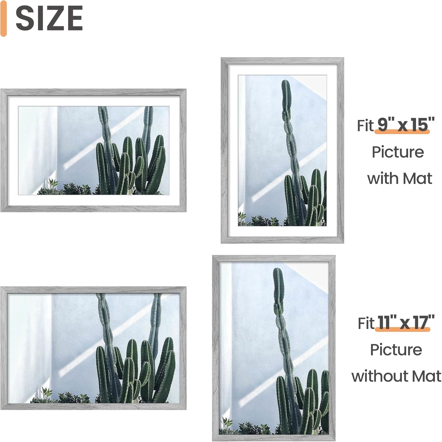 Upsimples 11x17 Picture Frame - Versatile Display for 9x15 Photos with Mat or 11x17 Without - Gray