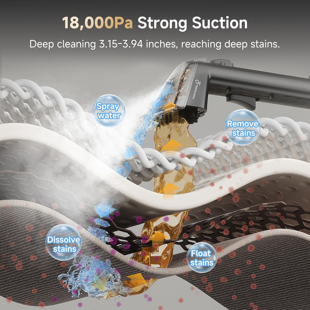 Skiennix Carpet Cleaner Machine - Powerful 18Kpa Suction with Steam & Hot/Cold Water System | Pet Pro Upholstery Cleaner (Americano)