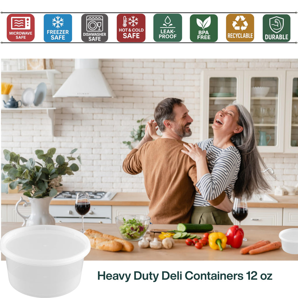 ProTakeOut [12oz-240 Set Plastic Deli Containers with Lids - BPA Free Clear Soup Containers with Airtight Lids, Leak Resistant Food Storage for Meal Prep, Stackable/Microwave/Dishwasher/Freezer Safe