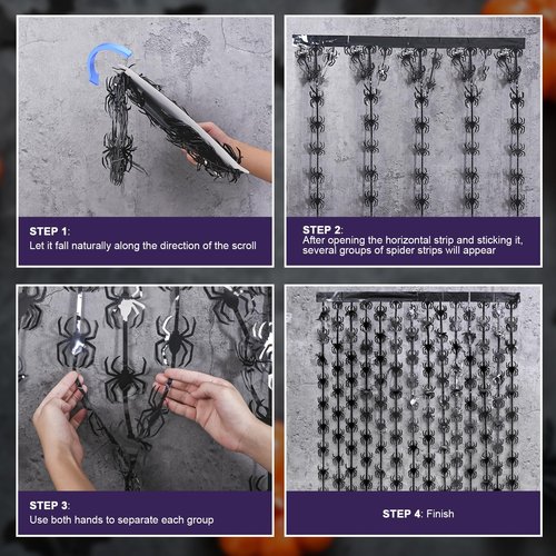Menstarsi Halloween Party Decorations, 2 Pack Black Spider Tinsel Foil Fringe Curtains, Photo Booth Prop Streamers Backdrop for Halloween Theme Birthday Party Supplies Home Decor