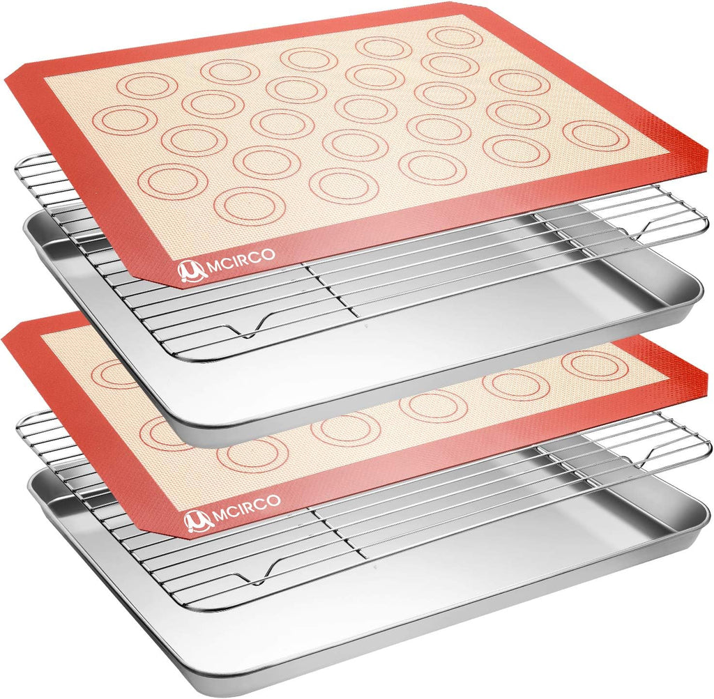Skiennix Stainless Steel Baking Sheet Tray Set - Includes Cooling Rack & Silicone Mats | 16 x 12 Inch, Easy Clean