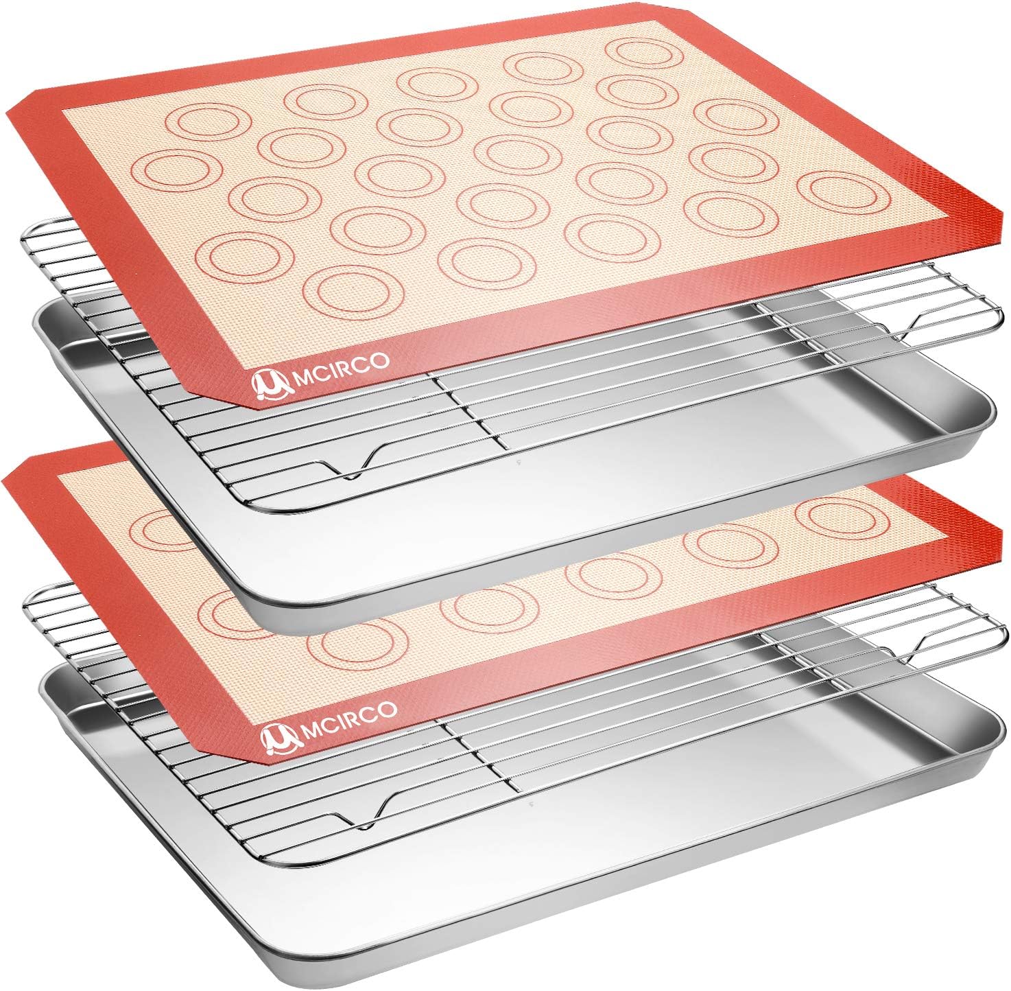 Skiennix Stainless Steel Baking Sheet Tray Set - Includes Cooling Rack & Silicone Mats | 16 x 12 Inch, Easy Clean
