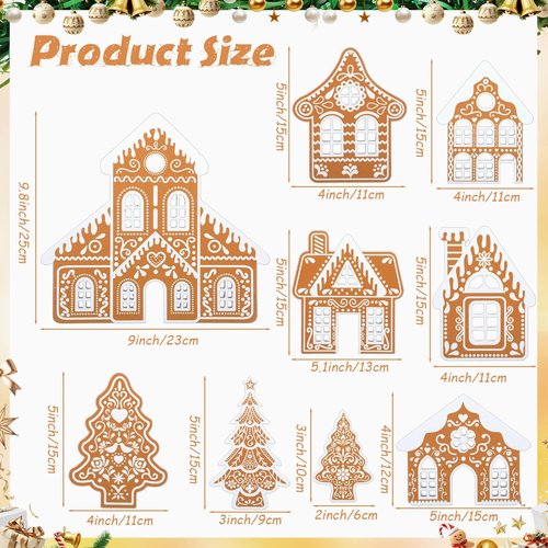 Faccito 9-Piece Wooden Gingerbread House Decor Set - Festive Christmas Village Centerpiece for Indoor Holiday Decorations