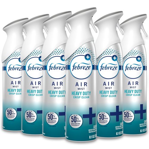 Febreze Air Mist, Air Freshener Spray, Odor Fighting Room Spray, Deodorizer for Home Bathroom Kitchen Office Apartment Dorm Room Classroom, Heavy Duty Crisp Clean Scent, 8.1oz, (Pack of 6)