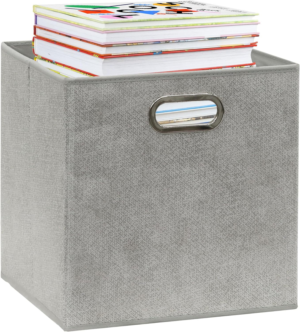Simple Houseware 11-Inch Collapsible Fabric Cube Storage Bins - Gray, Printed Design, 6 Pack