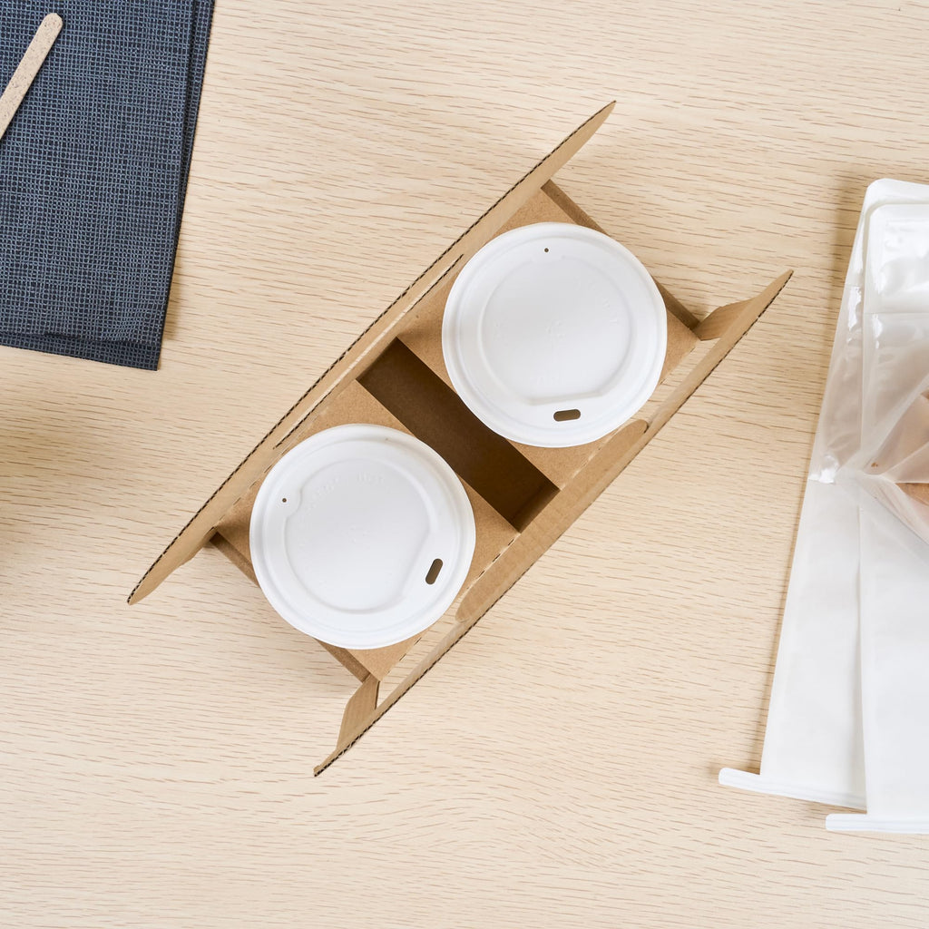 Restaurantware Bio Tek Drink Carriers 100 Disposable Cup Carriers With Handles - Holds 2 Cups For Delivery Or To Go Kraft Paper Drink Holders Built-In Handle Fits Multiple Beverages