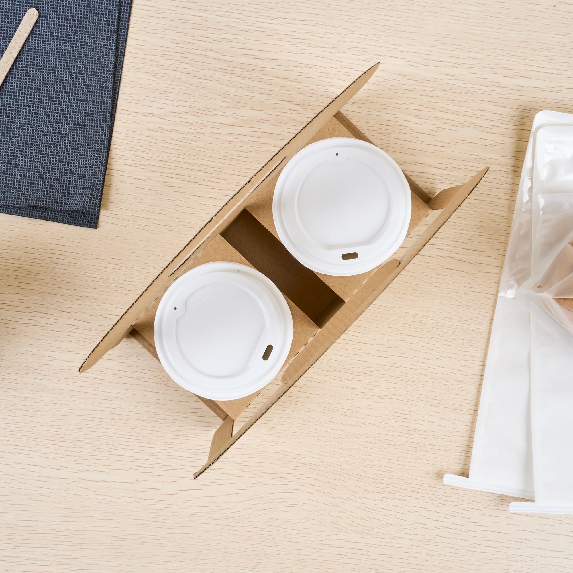 Restaurantware Bio Tek Drink Carriers 100 Disposable Cup Carriers With Handles - Holds 2 Cups For Delivery Or To Go Kraft Paper Drink Holders Built-In Handle Fits Multiple Beverages