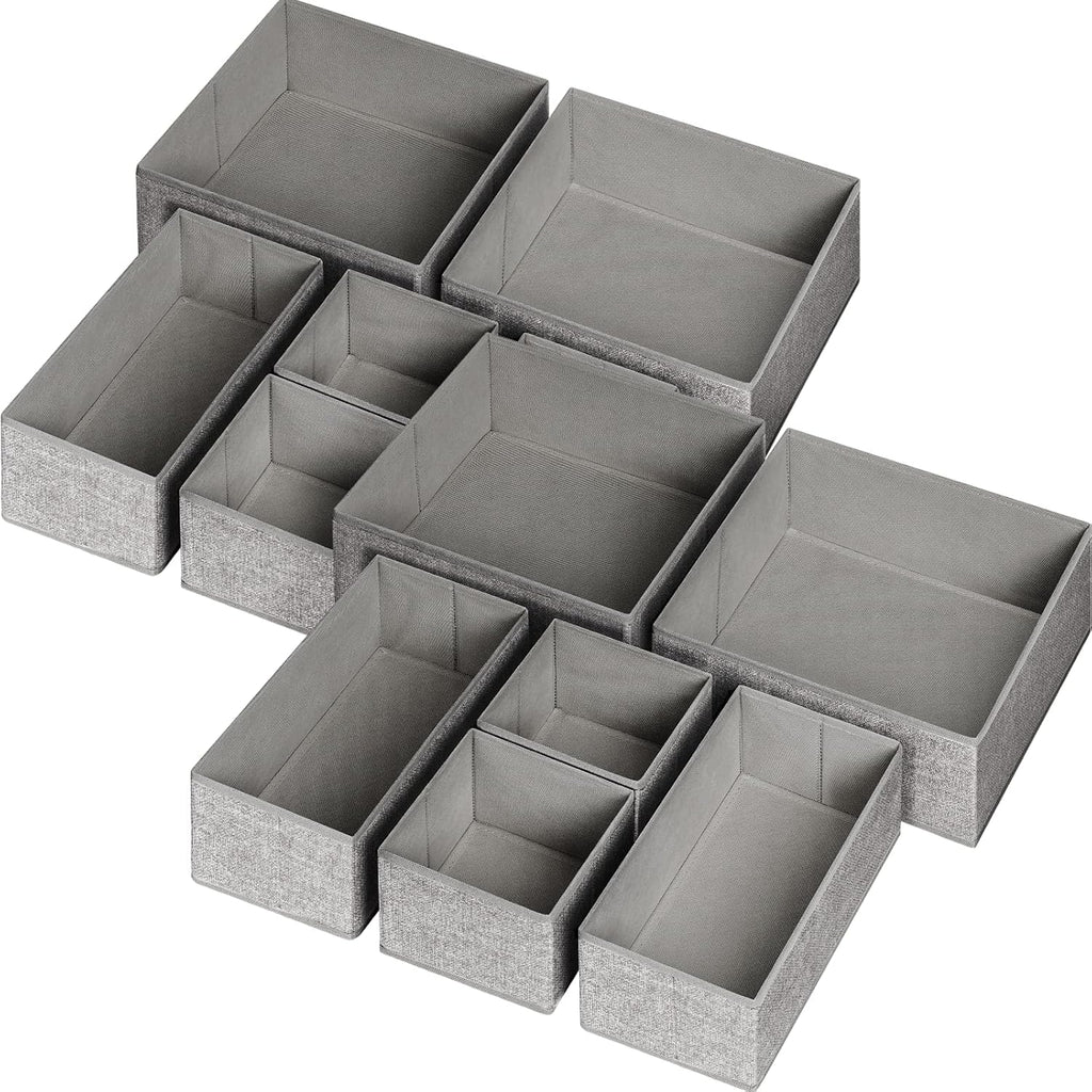 Skiennix Drawer Organizers - 12 Pack Foldable Storage Bins for Clothing | Grey Fabric Dividers for Closet & Dresser