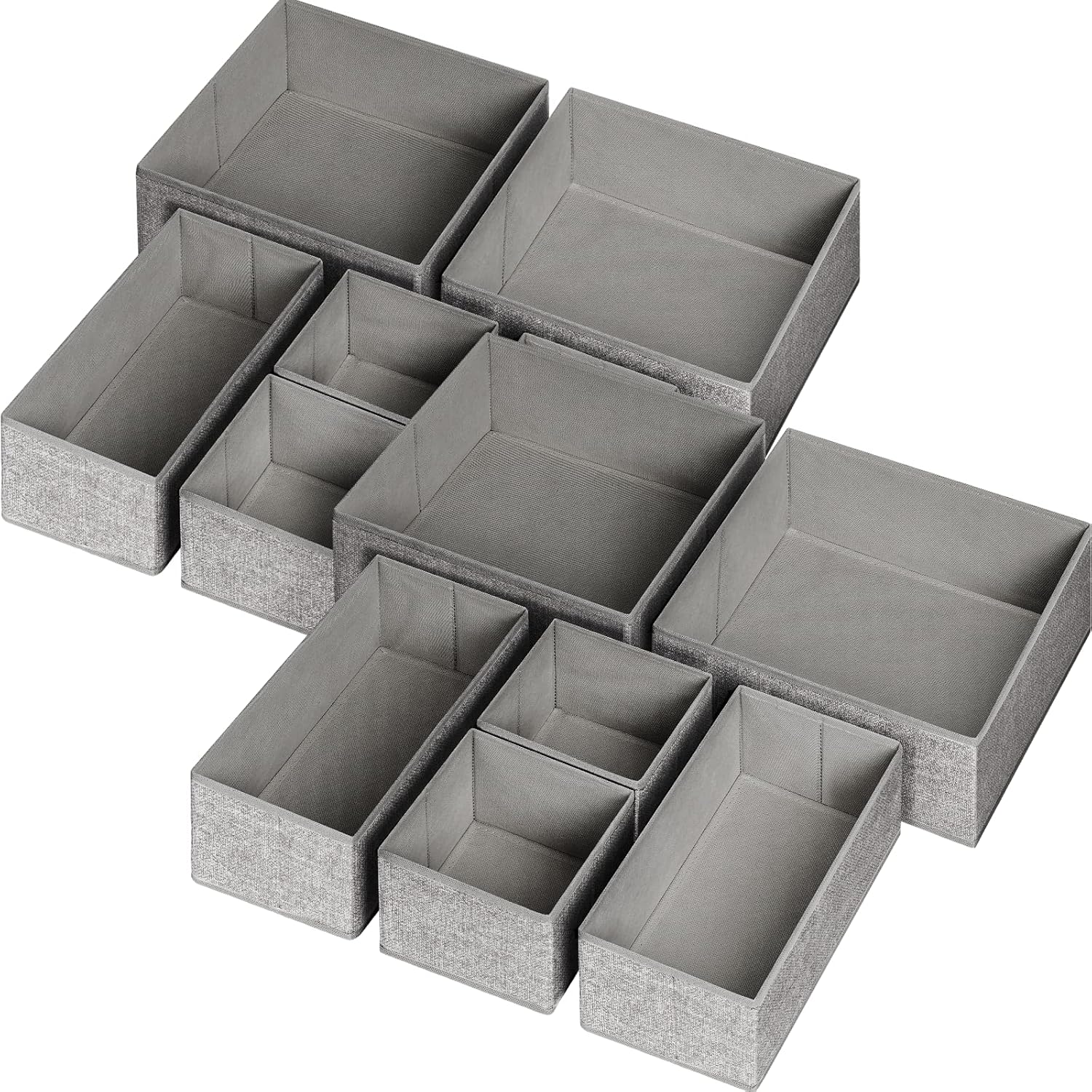 Skiennix Drawer Organizers - 12 Pack Foldable Storage Bins for Clothing | Grey Fabric Dividers for Closet & Dresser
