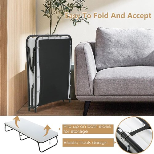 Guest Folding Bed - Heavy-Duty Rollaway Bed with 3.9" Foam Mattress | Portable 77" x 31" x 12" for Spare Bedroom or Office