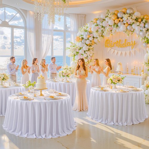 Besutolife 90 Inch Round Tablecloth White, 8 Pack Wrinkle Resistant and Washable Table Cover 100% Polyester Decorative Circle Table Cloth for Weddings, Parties, Banquet, Dining Room, Kitchen