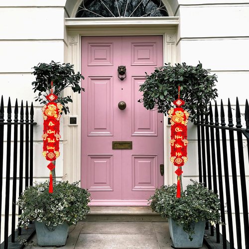 LOONELO Vietnamese New Year Red Hanging Couplets, 2026 Asian Spring Festival Proch Banner for Tết Việt NAM Décor, Traditional Vietnam Lunar Year Door Sign for Door Wall, Câu Đối Treo Tết Nguyên Đán