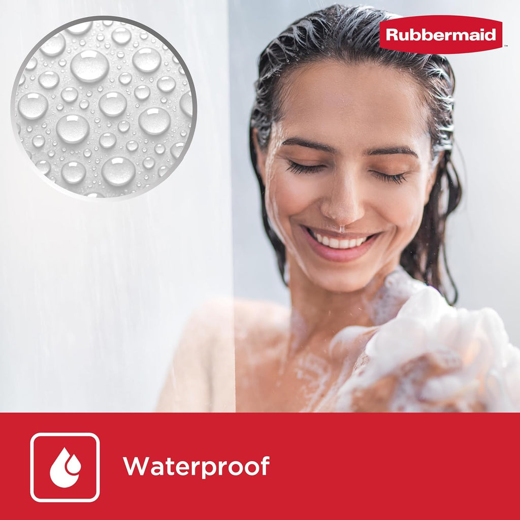 Rubbermaid Waterproof Shower Curtain Liner - Heavyweight PEVA with 5 Storage Pockets | 70x72, Frosty