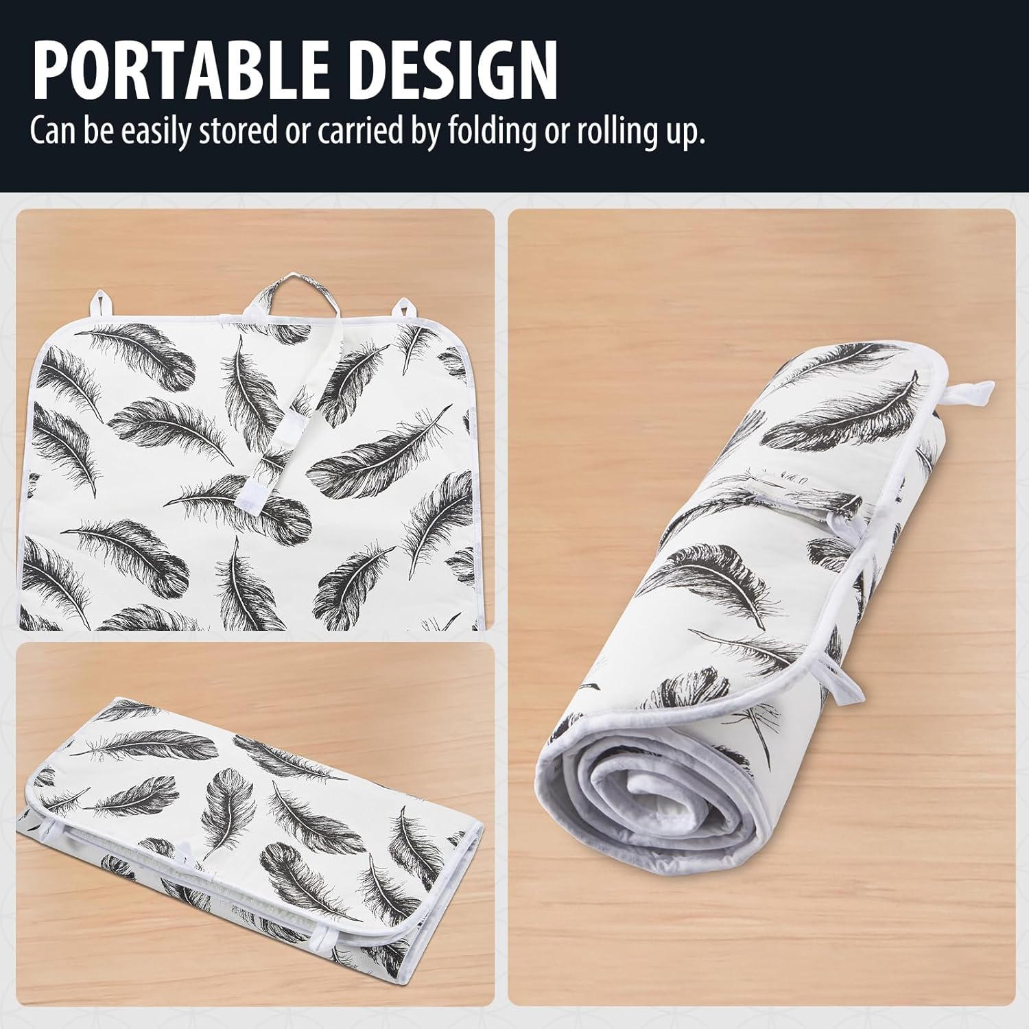 Seiritex Ironing Mat - Portable 5-in-1 Ironing Pad | 39.4 x 18.9 Inch Black Feather Design