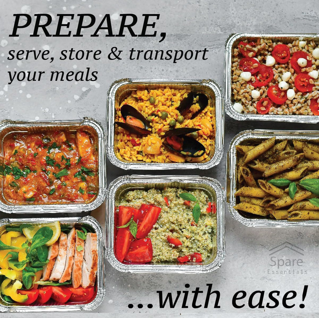 Spare Essentials | 1 Lb Aluminum Foil Pans with Lids - 55 Pack Mini Takeout Containers for Catering & Freezer - 5.5x4.5x1.9