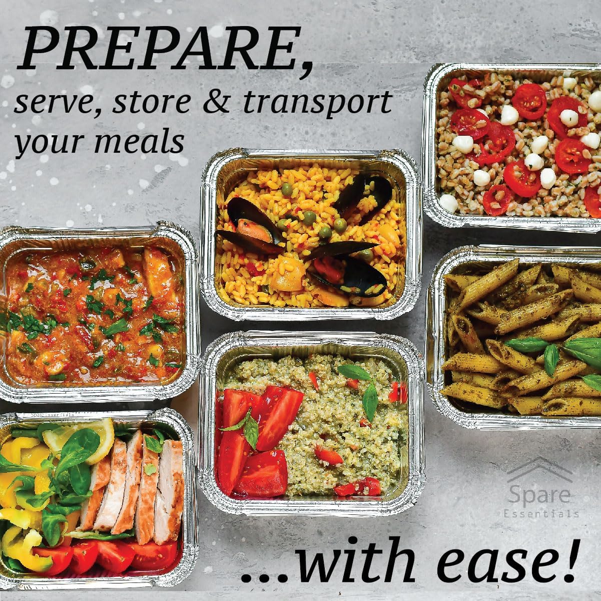 Spare Essentials | 1 Lb Aluminum Foil Pans with Lids - 55 Pack Mini Takeout Containers for Catering & Freezer - 5.5x4.5x1.9