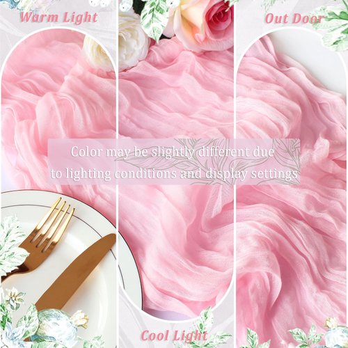 Dekafri Pink Cheesecloth Table Runner 12 Pack 120 Inch Light Pink Cheese Cloth Table Runner 10ft Long Gauze Table Runners for Wedding Decor Bridal Shower Baby Shower Party Table Decorations
