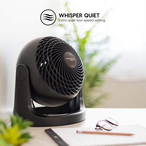 IRIS USA WOOZOO Desk Fan, Air Circulator, 3 Speeds, 52ft Max Air Distance, 360° Adjustable Tilt, 30 db Quiet Motor, Fan for Bedroom, Office, Dorm, Medium, Black