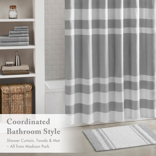 Madison Park - Spa Reversible Cotton Bath Rug - Grey - 20(W)" x 30(L)" - Striped - Water Absorbent- Fast Drying- Bath Mats - Feels Fluffy - Stylish & Sophisticated