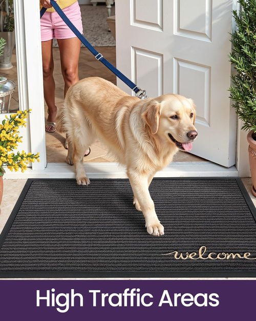 DEXI Front Door Mat Outside Entrance, 2x3 ft Rubber Entry Doormat Heavy Duty, Non Slip Welcome Mats for Inside House Floor Entryway Exterior Patio, Welcome Grey
