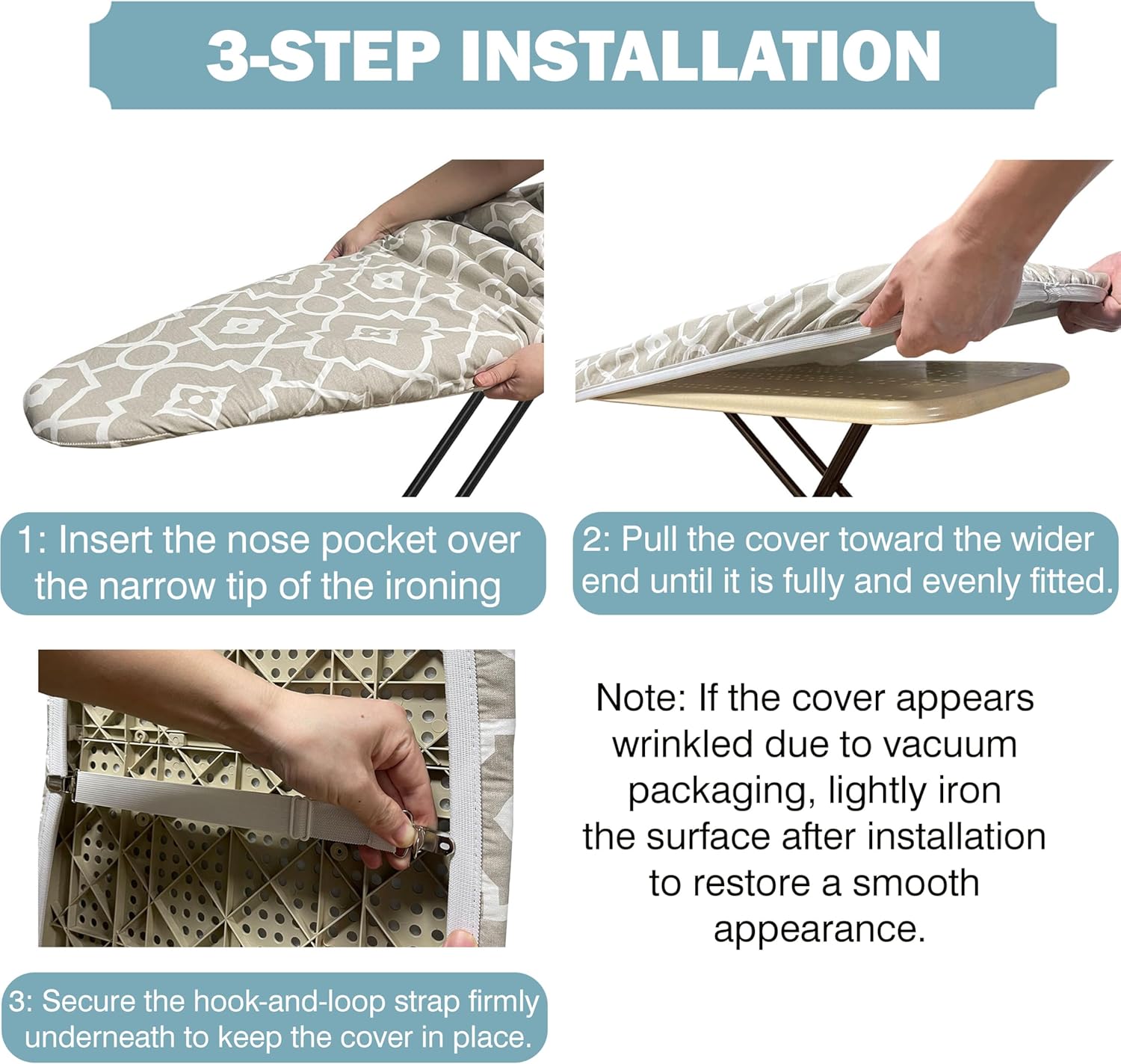 UniSimp Ironing Board Cover - Extra Thick Natural Cotton, Scorch & Stain Resistant | 15"x54" Heatproof Blue