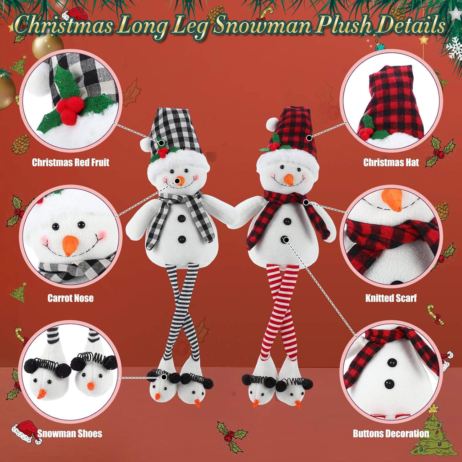 Threehoney Plush Snowman Decor - 27.6" Sitting Stuffed Toy with Scarf & Hat | Rustic Christmas Tabletop Ornament