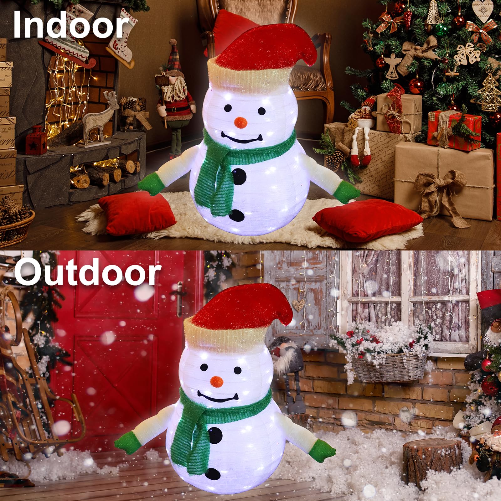 Snowman Christmas Decorations,2Ft Pre-Lit 45LED Light Up Collapsible Snowman Decor, Pop Up Snowman with Metal Stand for Indoor Outdoor Xmas Tree Garden Yard Home Party Decor