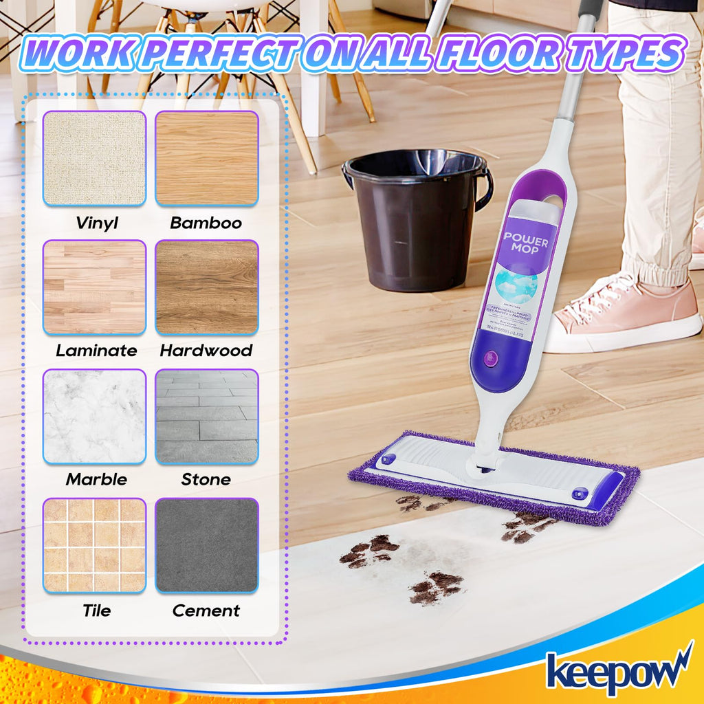 KEEPOW Reusable Pads for Swiffer Power Mop, Refill Pads for Swiffer Power Mop Wood Floor Cleaning, Microfiber Mop Pads for Hardwood Floors (2 Pack)