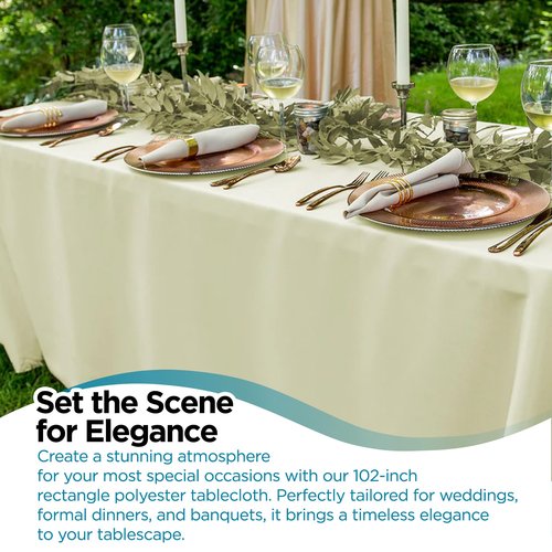 Sparkles Make It Special 10-pcs 60" x 102" Inch Rectangular Polyester Cloth Fabric Linen Tablecloth - Wedding Reception Restaurant Banquet Party - Machine Washable - Ivory