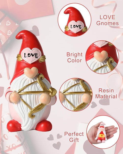 iStatue Valentine Gnomes - Adorable Set of 2 Resin Statues with Heart-Shaped Love & Cupid's Arrow | Perfect Valentine's Day Decor & Gifts