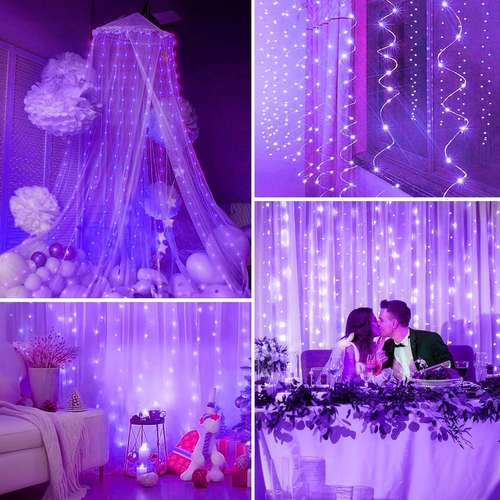 Minetom 300 LED Purple Halloween Curtain Lights - Dimmable Fairy Lights with Remote & Timer | USB Powered, 8 Modes for Indoor Decor