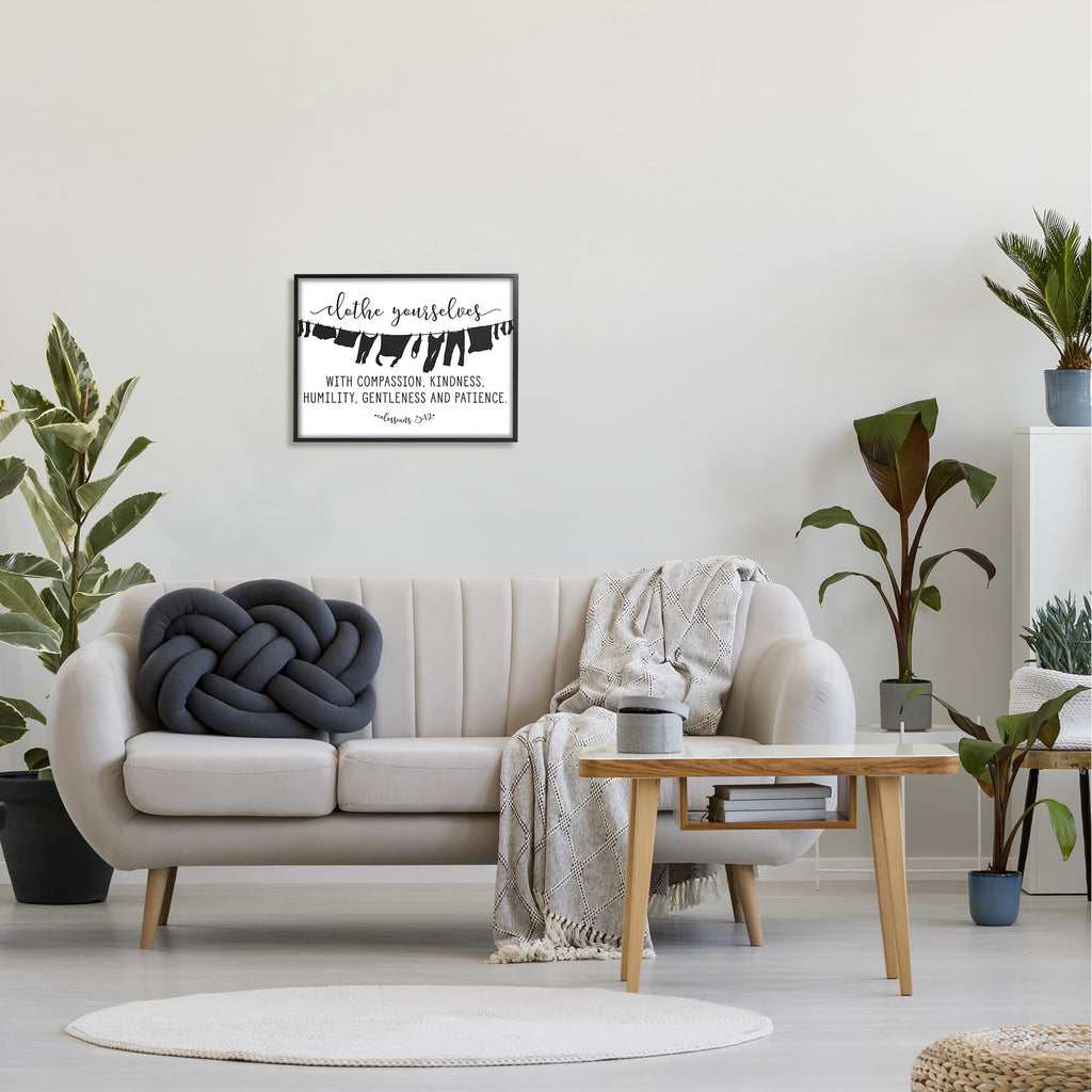 Stupell Industries Clothe Yourselves with Compassion Clothesline Black Framed Wall Art, 16 x 20, Multi-Color