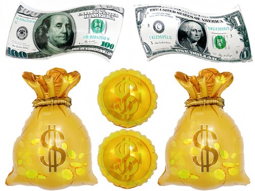 6Pcs Money Bag Foil Balloons Set/Dollar Party Balloons/Western Cowboy Party/Las Vegas Casino Party Gambling Game Decorations/Money Theme Birthday/Big Size Fake Money Reusable Balloons