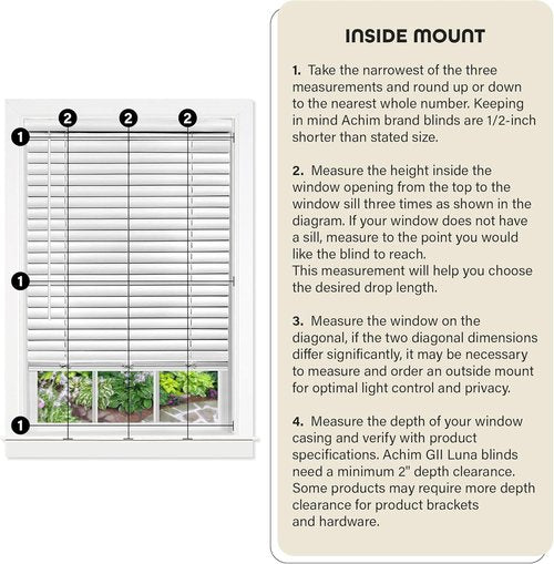 Achim Home Decor Cordless Venetian Blinds - Room Darkening, 23" W x 64" L, White, 2" Vinyl Slats