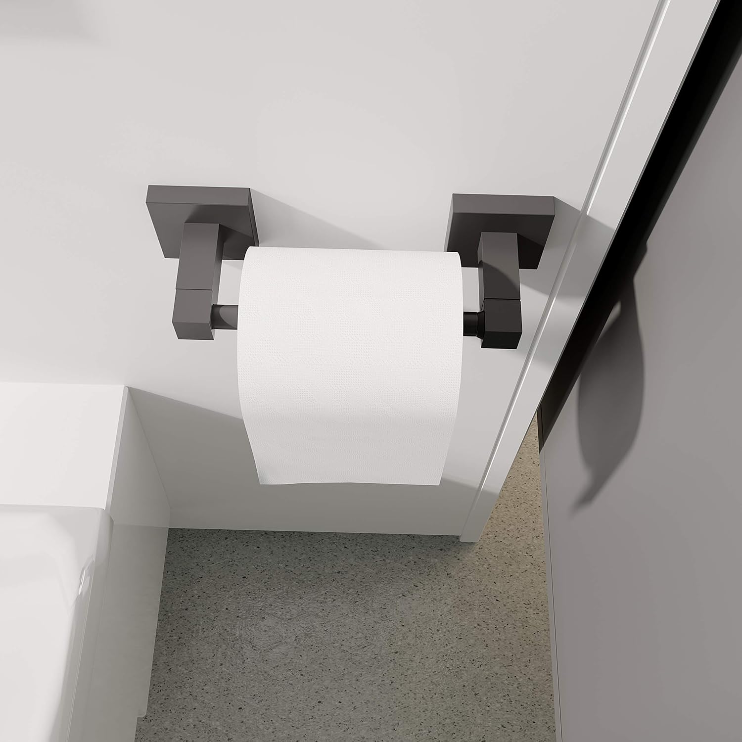 Ruacq Toilet Paper Holder - Matte Black Double Post Pivoting Design | Modern Wall-Mounted Tissue Holder