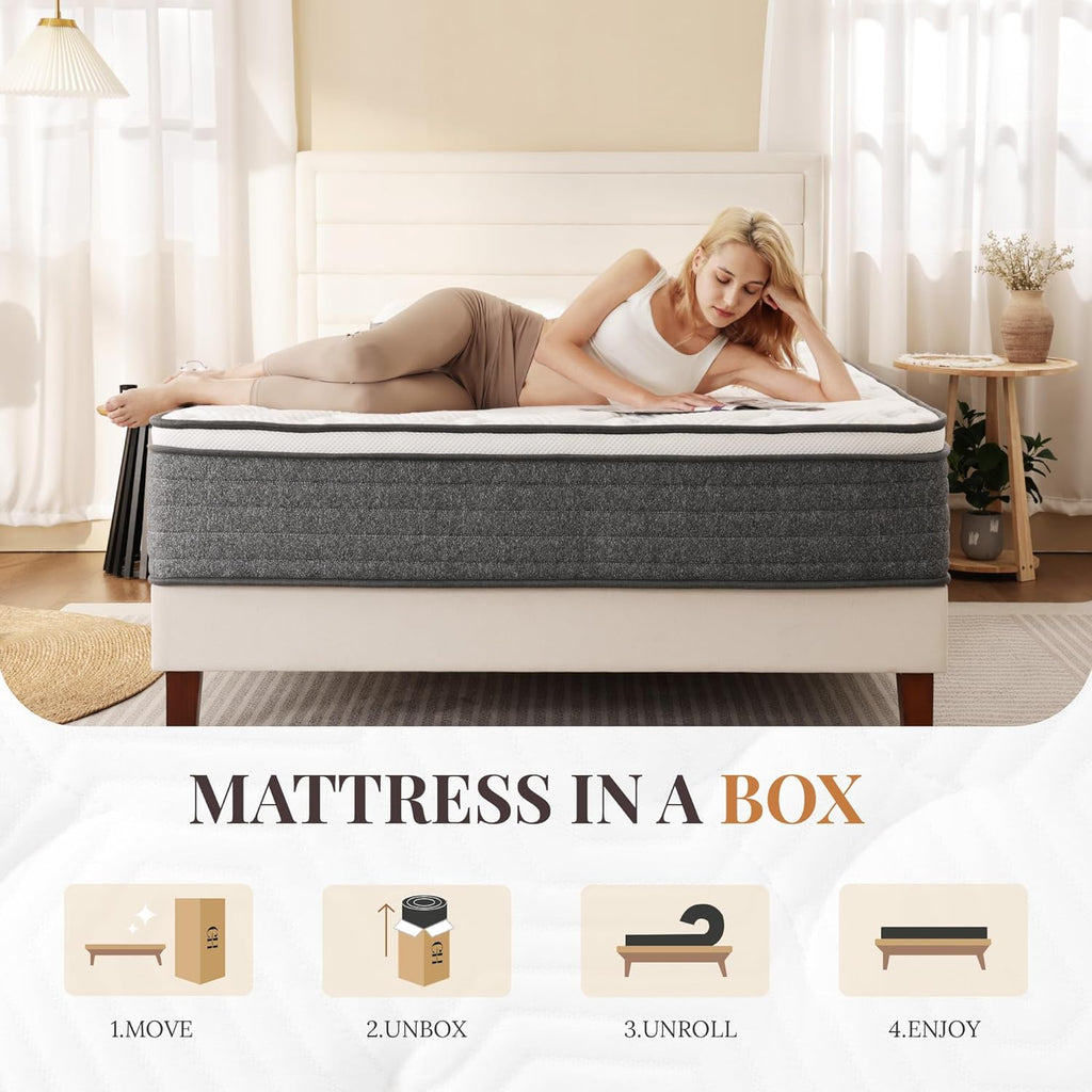 Skiennix Queen Mattress - 12 Inch Hybrid Foam & Pocket Springs | Medium Feel, Fiberglass Free, Extra Edge Support