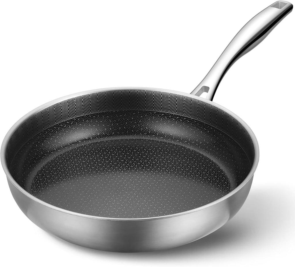 PekGema 10-Inch Hybrid Nonstick Frying Pan - 5-Ply Stainless Steel, PFAS-Free, Oven-Safe to 500°F