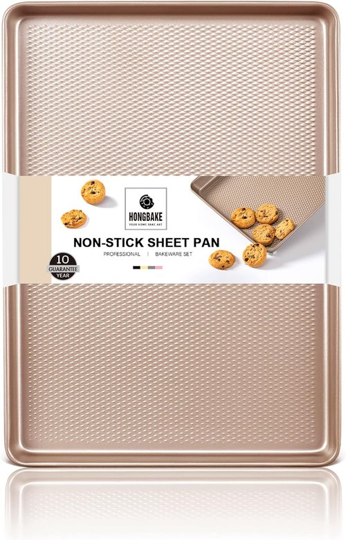 HONGBAKE Half Cookie Sheet Set - 17.5x12 Inch Baking Pan for Cookies & Jelly Rolls