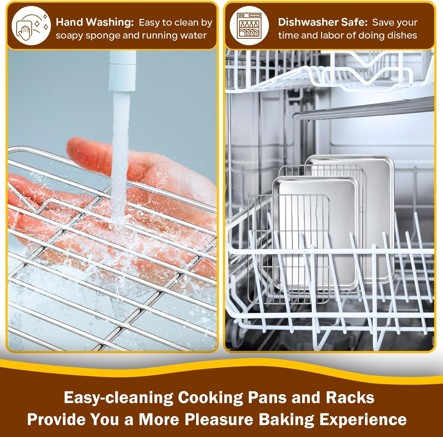 P&P CHEF Toaster Oven Pans Set - 10.4 & 9 Inch Stainless Steel Baking Trays with Racks | Non-Toxic & Dishwasher Safe