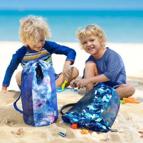 Tie dyed Large Mesh Beach Bag for Kids, Kids Drawstring Beach Backpack for Girls Boys, Tote Mesh Beach Toys Bag, Swim Pool Toys Balls Storage Bags Gym Bag, Beach Toy Shells Organizer