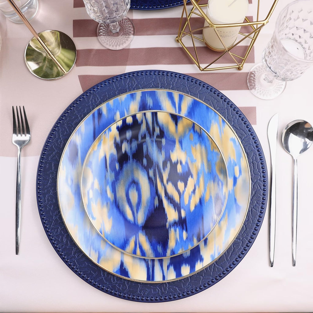 SforGUVA Navy Blue Chargers for Dinner Plates with Beaded Rims, Set of 12 Plastic Bulk Wedding Charger Plates for Thanksgiving, Christmas, Holiday Party Table Setting.