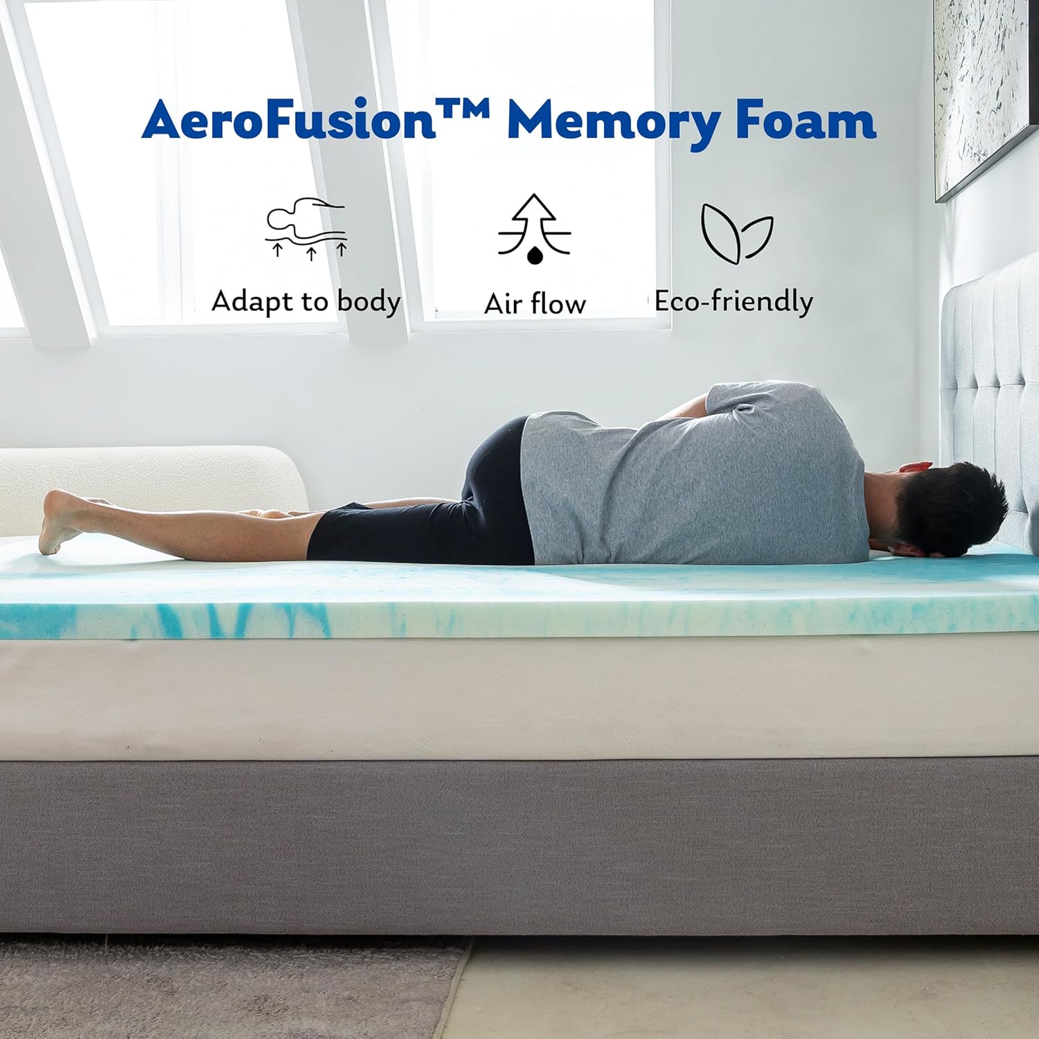 MLILY Twin Mattress Topper - 3 Inch Cooling Gel Memory Foam - CertiPUR-US Certified, 38”x75”, Blue