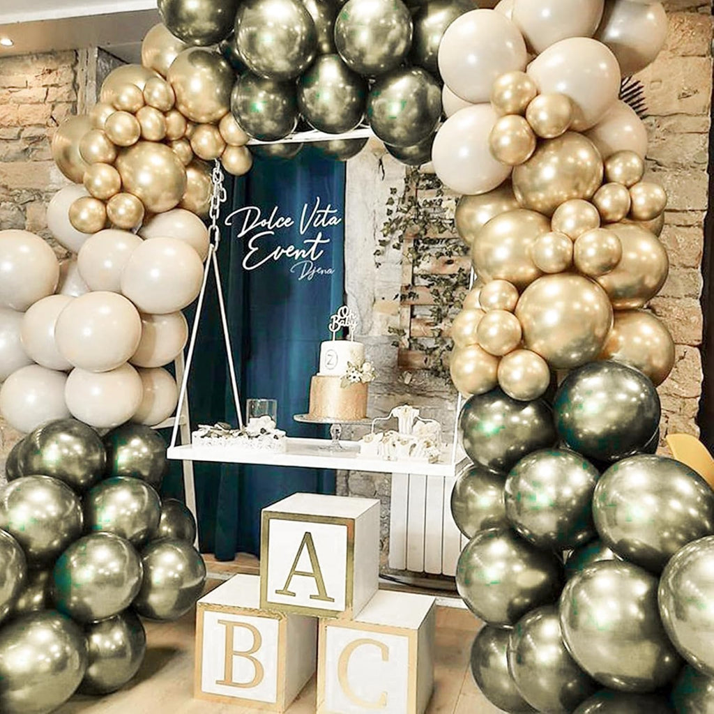 PartyWoo Metallic Green Balloons - 50pcs 12 Inch Sage Olive Green for Graduation & Baby Showers