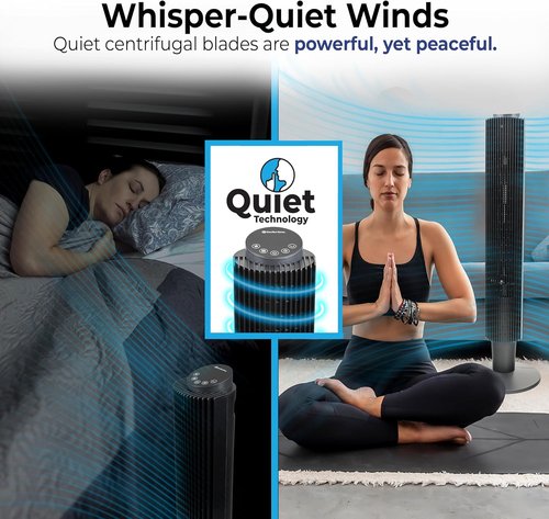 Comfort Zone Smart Wi-Fi Oscillating Tower Fan - Bladeless, 5 Speeds, Remote Control, 36-42" Height