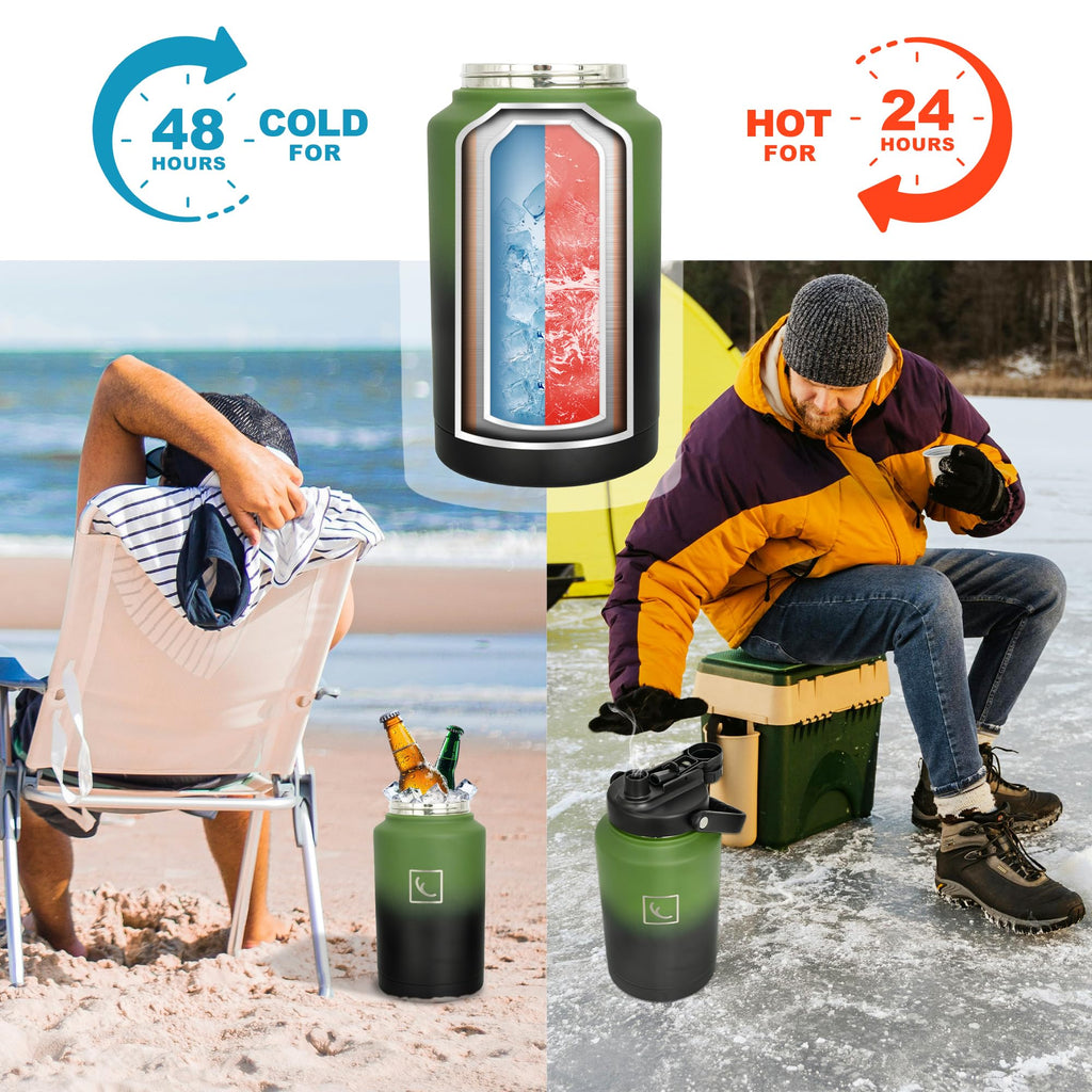 NATURE PIONEOR 1 Gallon Insulated Water Bottle - Double Vacuum Stainless Steel 128 oz Water Bottle with Holder, Wide Mouth & 2-in-1 Lid (Flip Straw & Spout), 1 Gallon Water Jug, Hiking, Camping, Gym