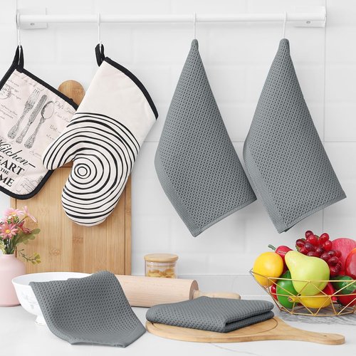 Homaxy 100% Cotton Waffle Weave Dish Cloths - Ultra Soft & Absorbent Quick-Drying Towels | 12x12 Inches, Grey, 6-Pack
